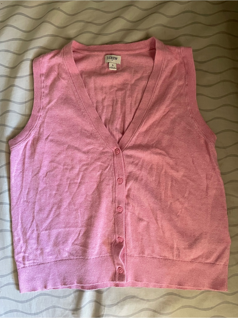 J. Crew Light Pink Sleeveless V-Neck Button Front Sweater Vest